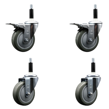 Service Caster 4'' Gray Poly Swivel 7/8'' Expanding Stem Caster Set 2 Total Lock Brakes, 4PK SCC-EXTTL20S414-PPUB-2-S-2-78
